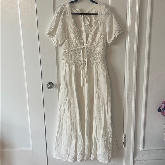 Free People White Lace Cotton Midi Dress - Picture 5 of 14